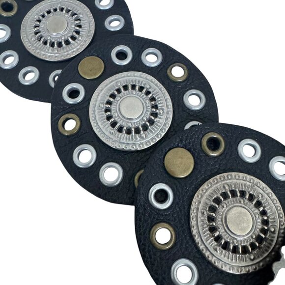 Free People Concho Disc Leather Belt Black boho Statement womens Medium Large - Picture 5 of 8